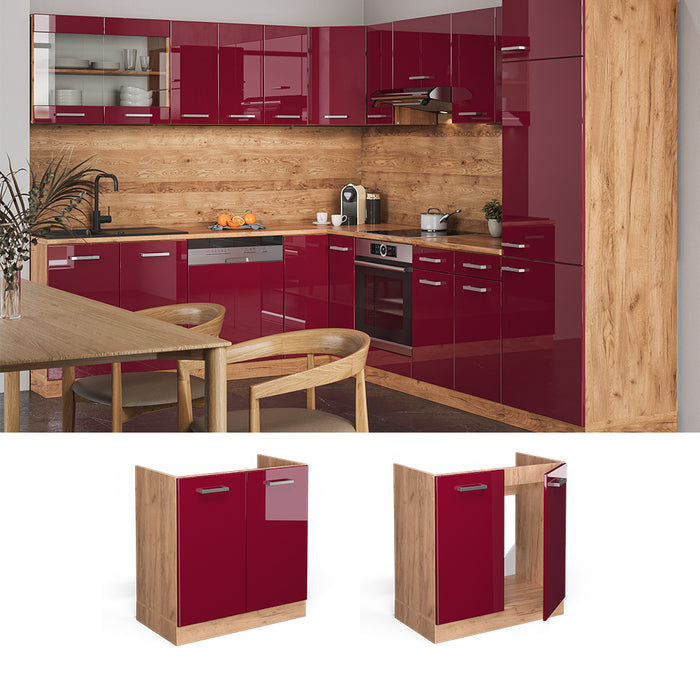 Vicco Mobile lavello cucina Rosso lucido 80 cm , PL Rovere