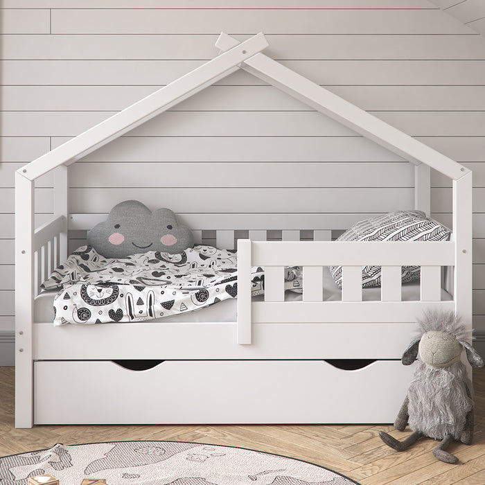 Vitalispa Letto montessori bambini Bianco 70x140 cm con cassetto e materasso