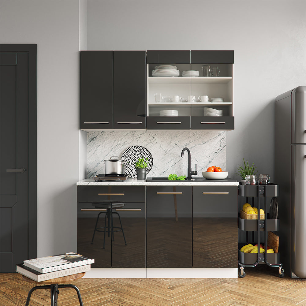 Vicco Cucina completa Antracite lucido/bianco 140 cm , PL Antracite
