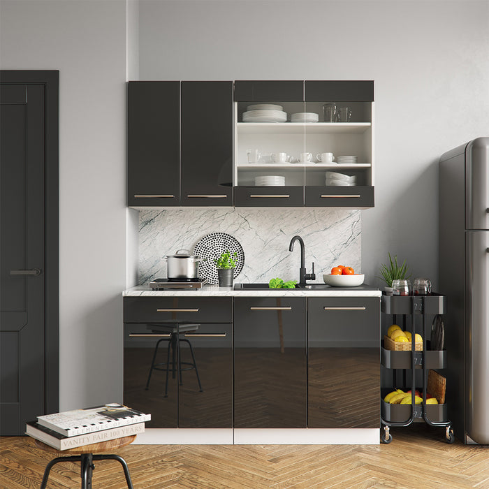 Vicco Cucina completa Antracite lucido/bianco 140 cm , PL Rovere