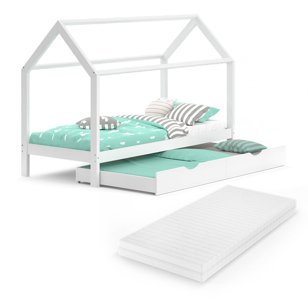 Vitalispa Letto montessori bambini Bianco 90x200 cm con letto per ospiti e materasso