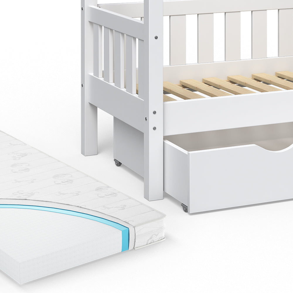 Vitalispa Letto montessori bambini Bianco 70x140 cm con cassetto e materasso