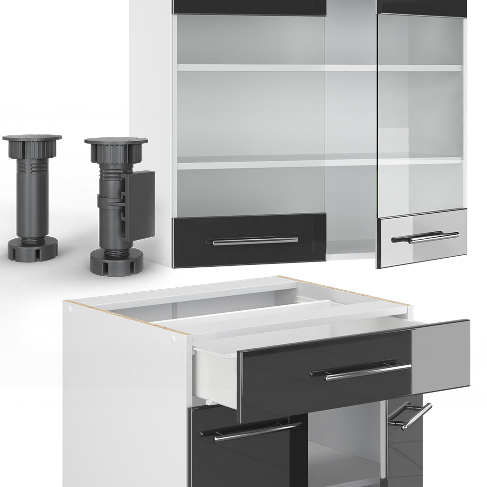 Vicco Cucina completa Antracite lucido/bianco 140 cm , PL Rovere