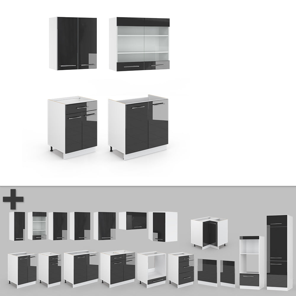 Vicco Cucina completa Antracite lucido/bianco 140 cm , PL Antracite