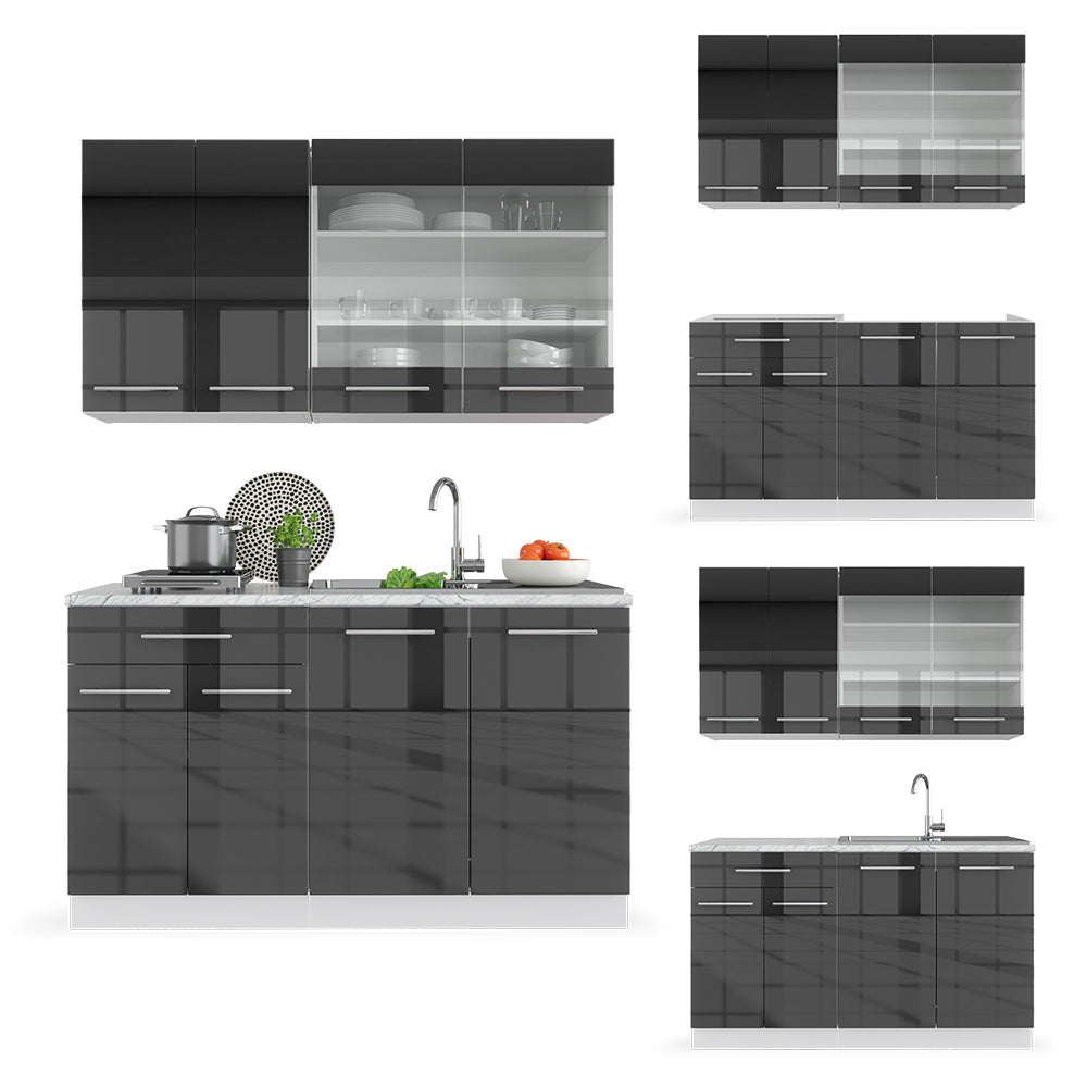 Vicco Cucina completa Antracite 140 cm senza piano di lavoro