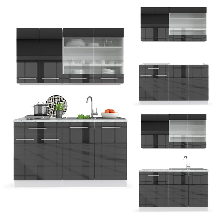 Vicco Cucina completa Antracite 140 cm senza piano di lavoro