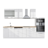 Vicco Cucina componibile Bianco lucido/bianco 300 cm con armadio alto, PL Rovere