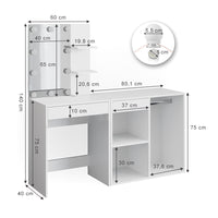 Vicco Tavolo da toeletta Bianco 60 cm con illuminazione LED e armadio