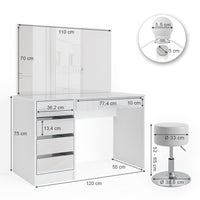 Vicco Tavolo da toeletta Bianco 55 cm con illuminazione LED e sgabello