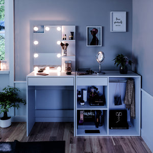 Vicco Tavolo da toeletta Bianco 60 cm con illuminazione LED e armadio