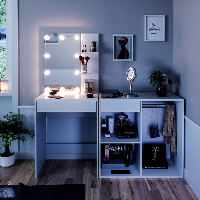 Vicco Tavolo da toeletta Bianco 60 cm con illuminazione LED e armadio