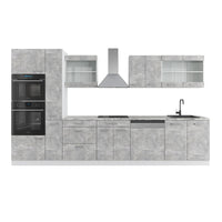 Vicco Cucina  Cemento/Bianco 350 cm con armadio alto, PL Marmo