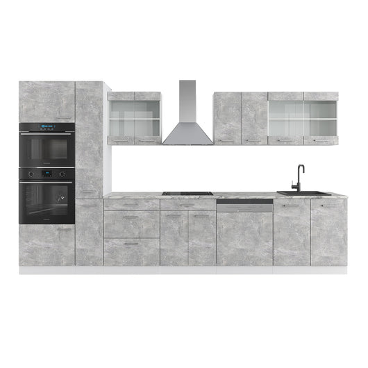 Vicco Cucina  Cemento/Bianco 350 cm con armadio alto, PL Marmo