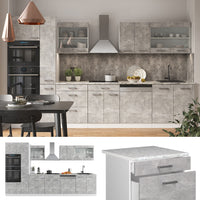 Vicco Cucina  Cemento/Bianco 350 cm con armadio alto, PL Marmo