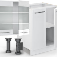 Vicco Cucina componibile Bianco lucido/bianco 300 cm con armadio alto, PL Marmo