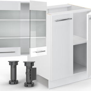 Vicco Cucina componibile Bianco lucido/bianco 300 cm con armadio alto, PL Marmo