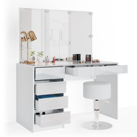 Vicco Tavolo da toeletta Bianco 55 cm con illuminazione LED e sgabello