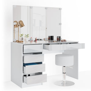 Vicco Tavolo da toeletta Bianco 55 cm con illuminazione LED e sgabello