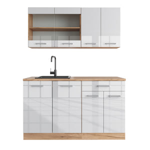 Vicco Cucina monoblocco Bianco lucido/oro power oak 140 cm , PL Rovere