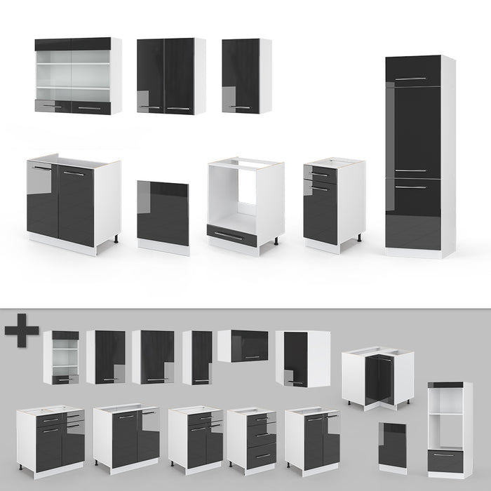 Vicco Cucina componibile Antracite lucido/bianco 300 cm , PL Marmo