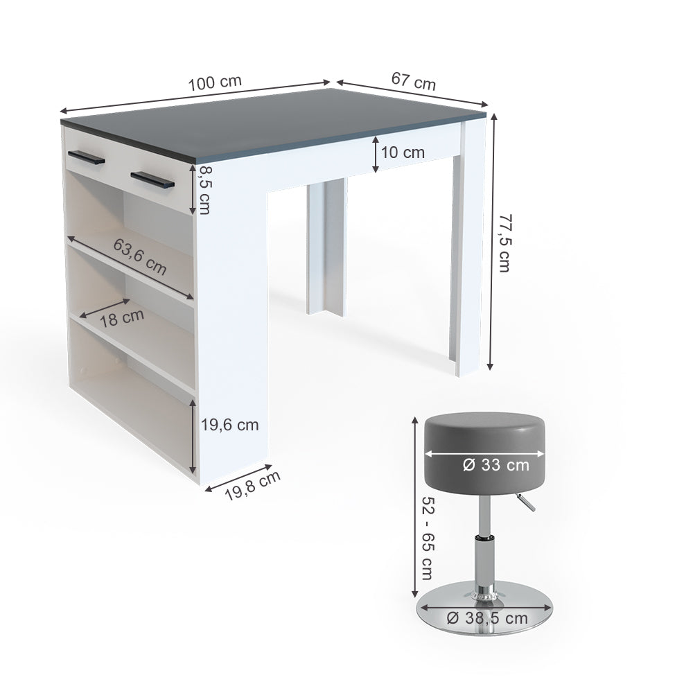 Vicco Set di tavoli da pranzo  Antracite/bianco 67 x 100 cm con 2 sgabelli