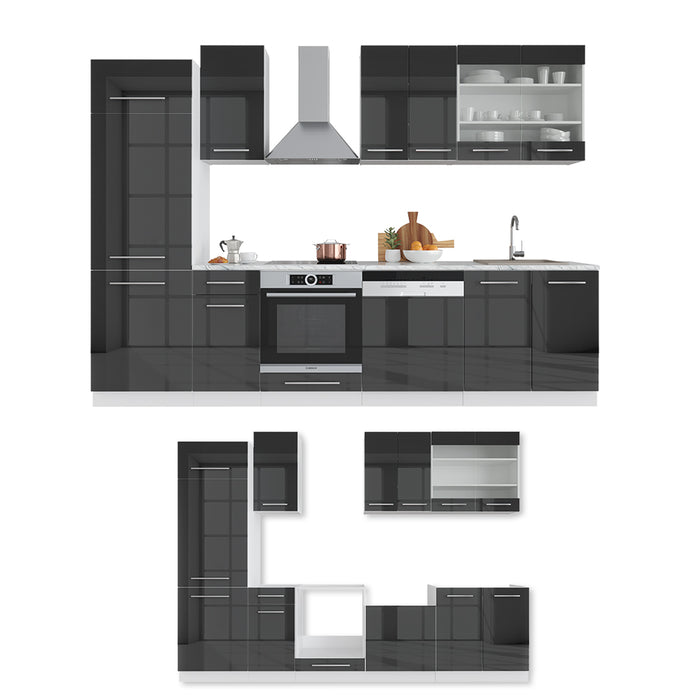 Vicco Cucina componibile Antracite lucido/bianco 300 cm , PL Marmo