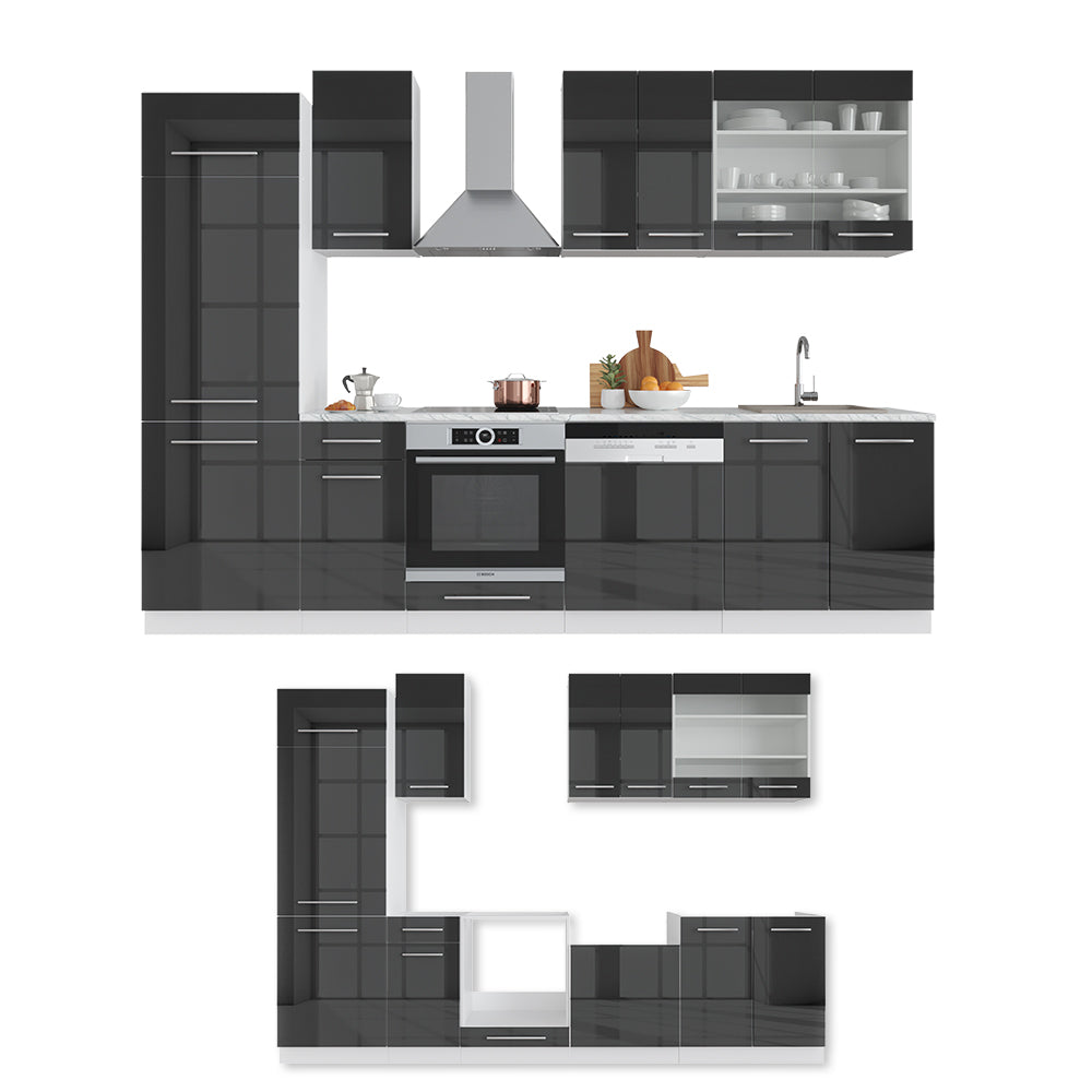 Vicco Cucina componibile Antracite lucido/bianco 300 cm , PL Rovere
