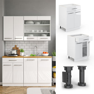 Vicco Mobiletto base per cucina Bianco lucido 60 cm con cassetto, senza piano di lavoro