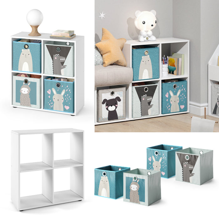 Vicco Libreria bambini Bianco 72.6 x 72 cm con 4 scatole pieghevoli (grigio/blu)