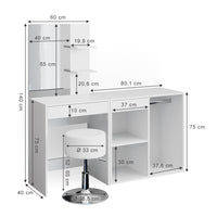 Vicco Tavolo da toeletta Bianco 60 cm con sgabello