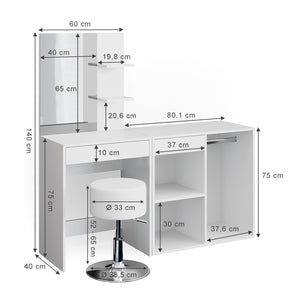 Vicco Tavolo da toeletta Bianco 60 cm con sgabello