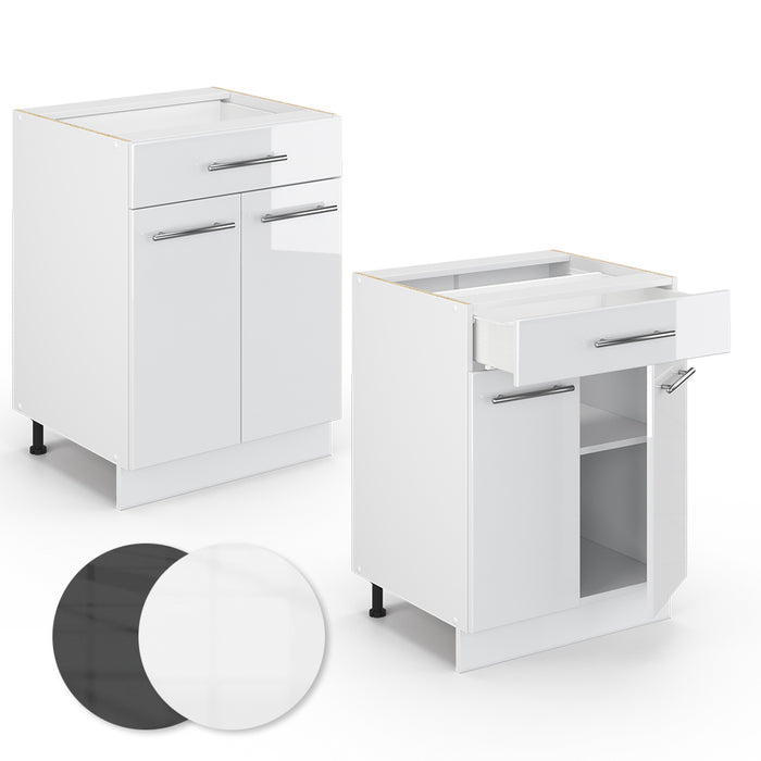 Vicco Mobiletto base per cucina Bianco lucido 60 cm con cassetto, PL Marmo