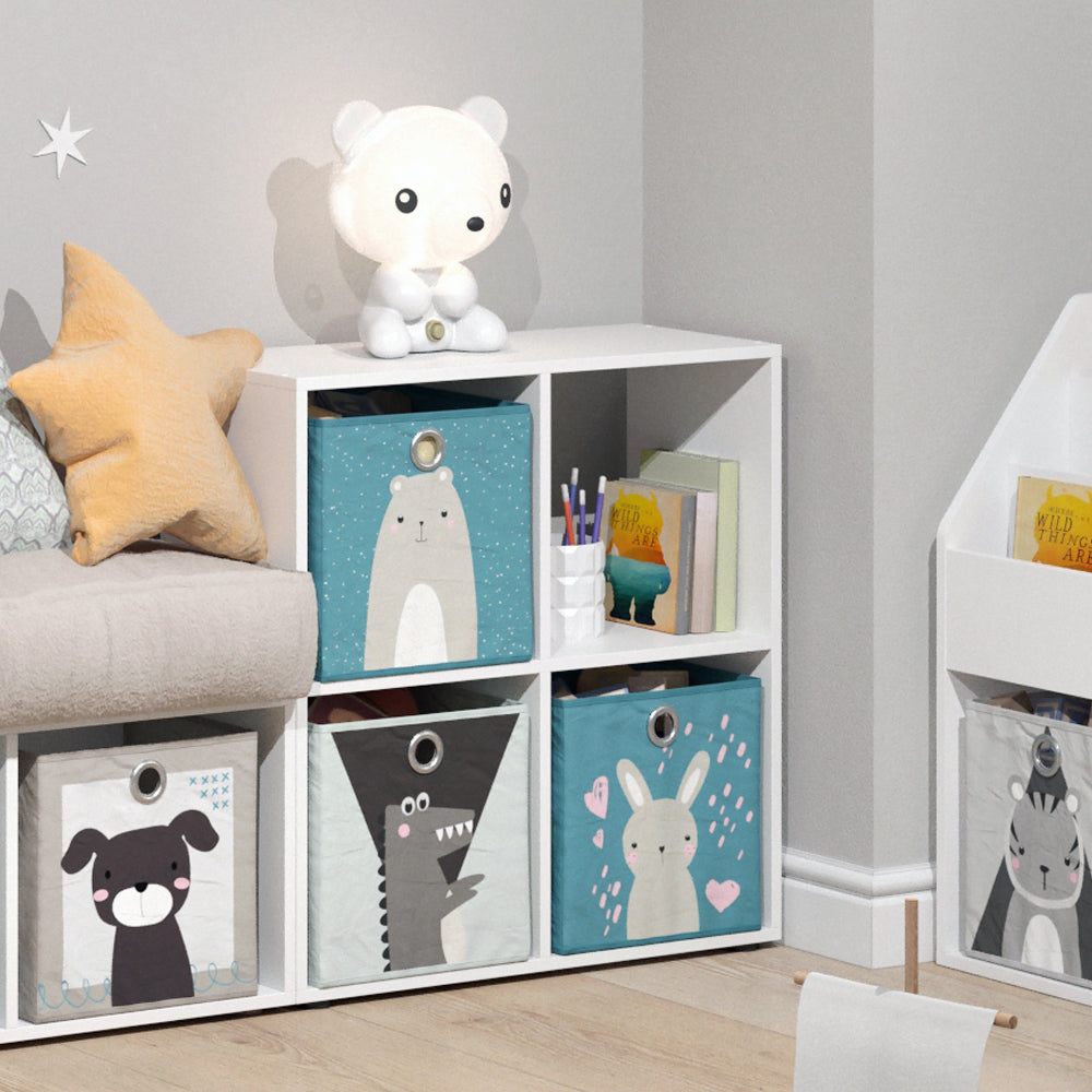 Vicco Libreria bambini Bianco 72.6 x 72 cm con 4 scatole pieghevoli (grigio/blu)