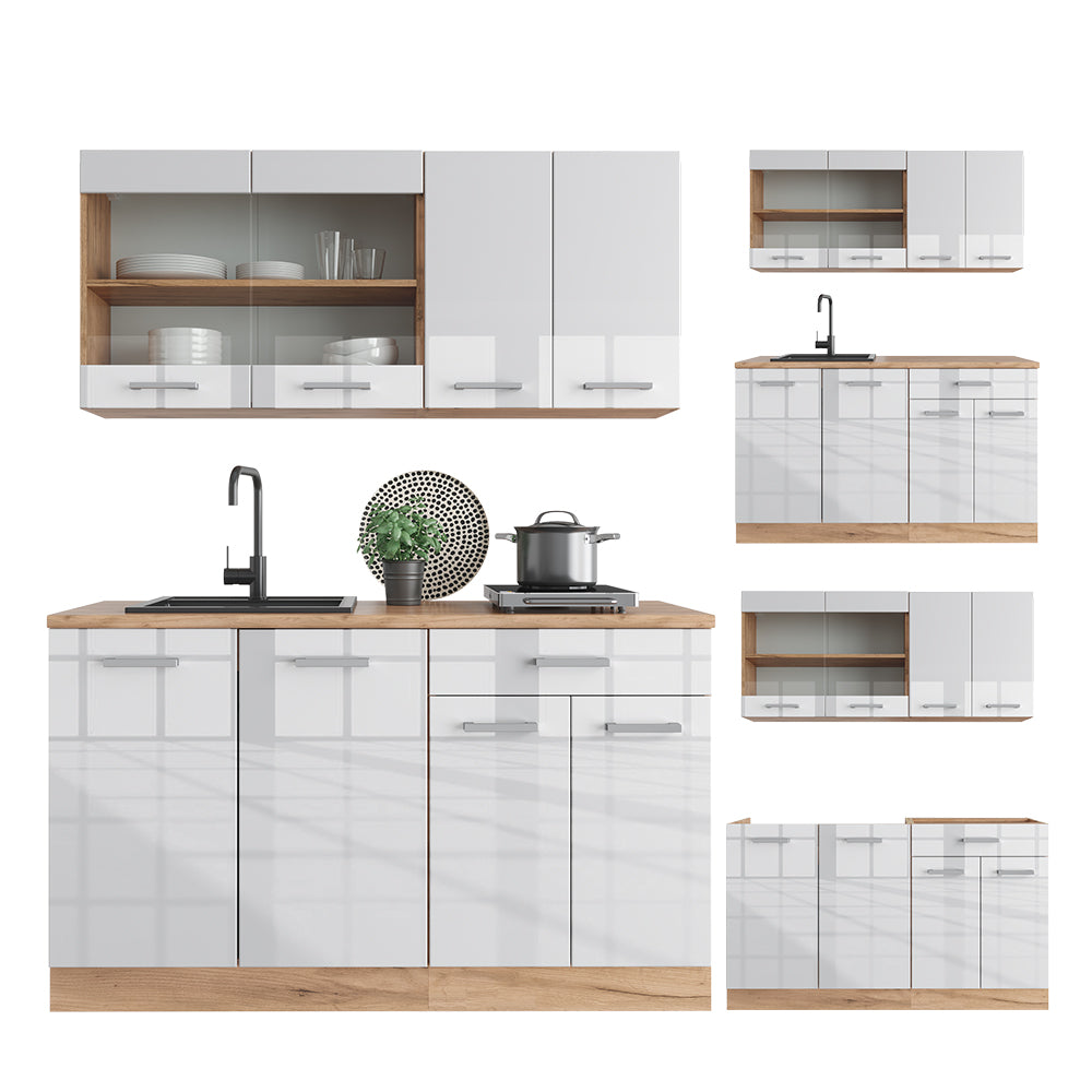 Vicco Cucina monoblocco Bianco lucido/oro power oak 140 cm , PL Antracite