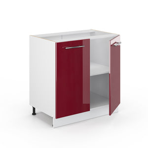 Vicco Mobile lavello cucina Rosso bordeaux lucido 80 cm con ripiano, PL Marmo