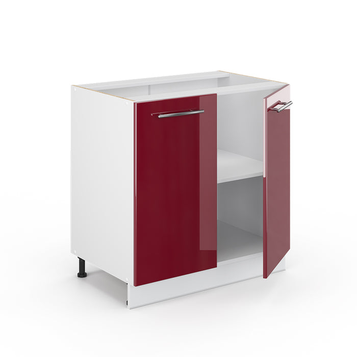 Vicco Mobile lavello cucina Rosso bordeaux lucido 80 cm con ripiano, PL Marmo