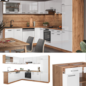 Vicco Cucina angolare completa Bianco lucido/oro power oak 227 x 287 cm , PL Marmo