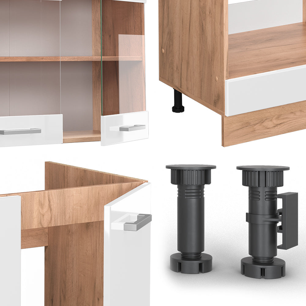 Vicco Cucina angolare completa Bianco lucido/oro power oak 227 x 287 cm , PL Antracite