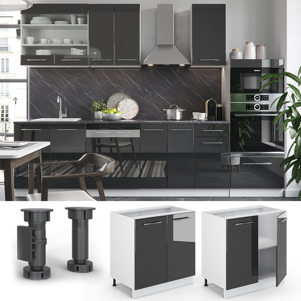 Vicco Mobile lavello cucina Antracite lucido 80 cm con ripiano, PL Marmo