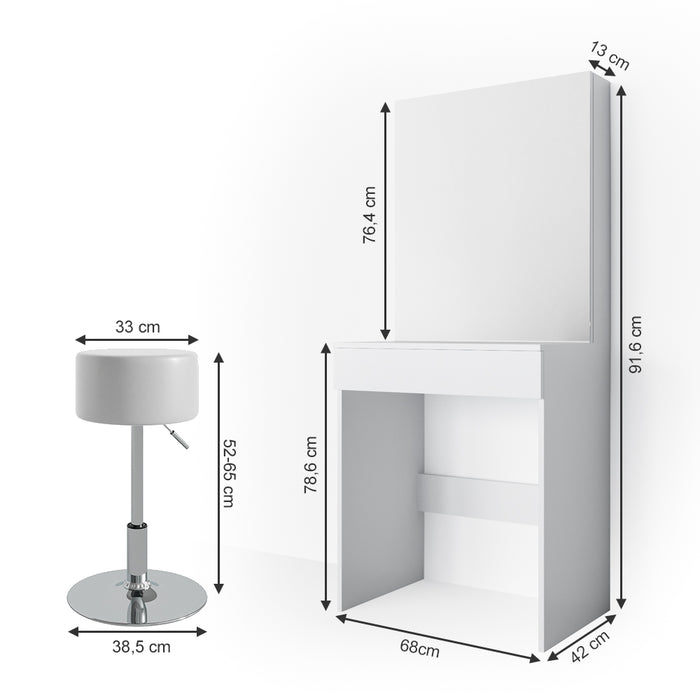 Vicco Tavolo da toeletta Bianco 68 cm con sgabello