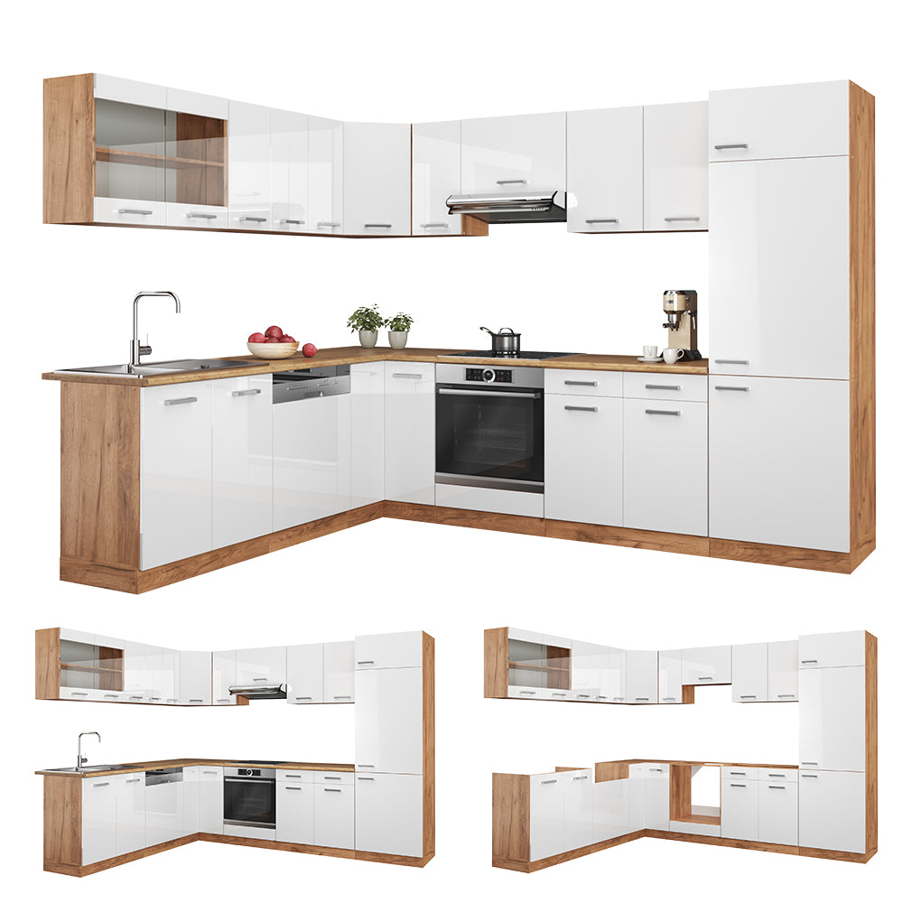 Vicco Cucina angolare completa Bianco lucido/oro power oak 227 x 287 cm , PL Antracite