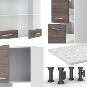 Vicco Mobile da cucina Grigio prezioso/bianco 350 cm con armadio alto, PL Marmo