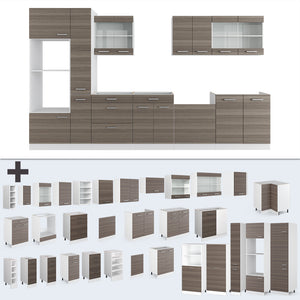 Vicco Mobile da cucina Grigio prezioso/bianco 350 cm con armadio alto, PL Marmo