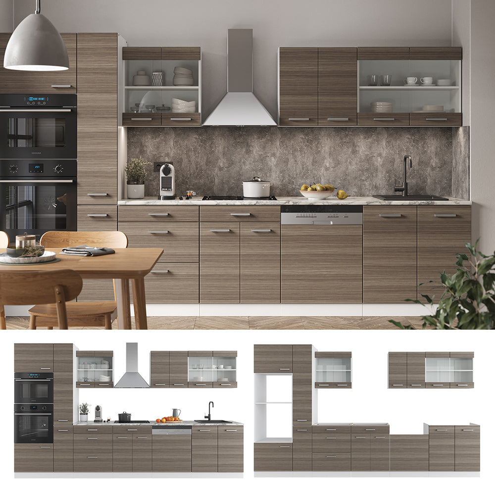 Vicco Mobile da cucina Grigio prezioso/bianco 350 cm con armadio alto, PL Marmo