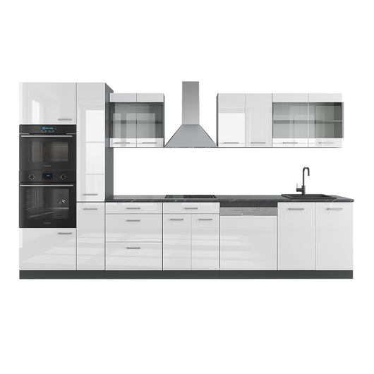 Vicco Cucina  Bianco lucido/antracite 350 cm con armadio alto, senza piano di lavoro