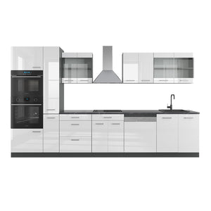 Vicco Cucina  Bianco lucido/antracite 350 cm con armadio alto, PL Antracite