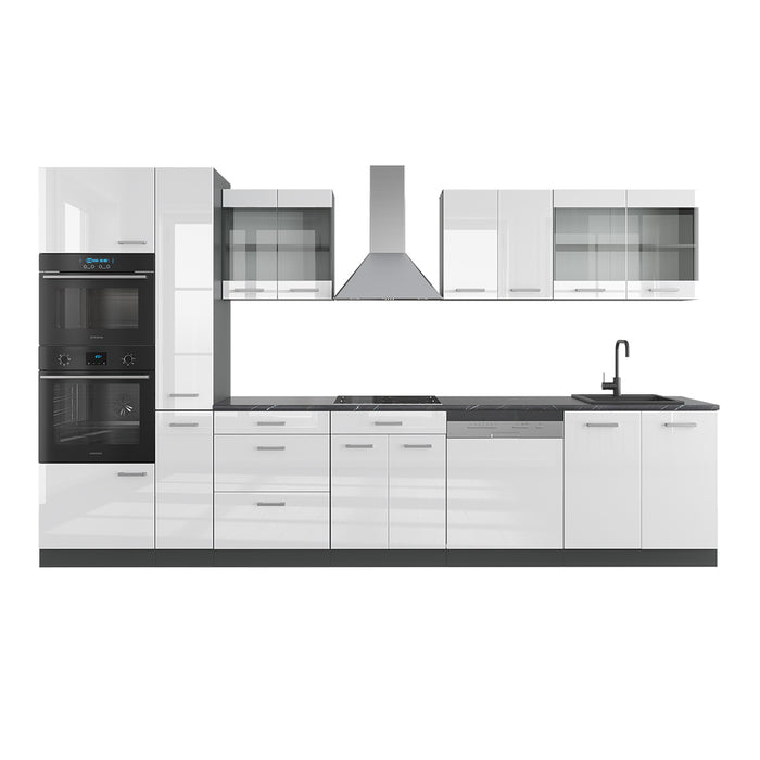 Vicco Cucina  Bianco lucido/antracite 350 cm con armadio alto, PL Antracite