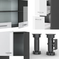 Vicco Cucina  Bianco lucido/antracite 350 cm con armadio alto, PL Rovere