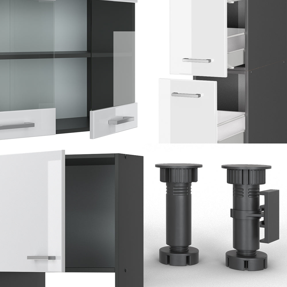 Vicco Cucina Bianco lucido/antracite 350 cm con armadio alto, PL Marmo