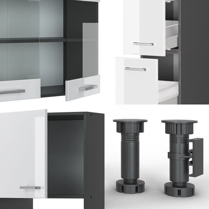 Vicco Cucina  Bianco lucido/antracite 350 cm con armadio alto, senza piano di lavoro